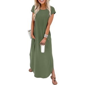 image:imageWIHOLL Summer Dresses Cap Sleeve Crewneck Maxi Long Casual Dress with Pockets Beach Vacation Sundresses 2026 TrendyArmy Green