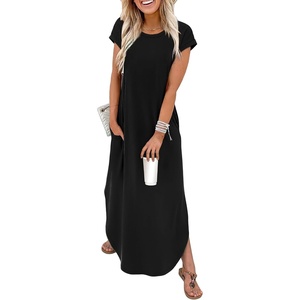 image:imageWIHOLL Summer Dresses Cap Sleeve Crewneck Maxi Long Casual Dress with Pockets Beach Vacation Sundresses 2026 TrendyBlack