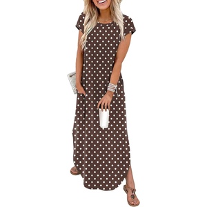 image:imageWIHOLL Summer Dresses Cap Sleeve Crewneck Maxi Long Casual Dress with Pockets Beach Vacation Sundresses 2026 TrendyBrown Polka Dots
