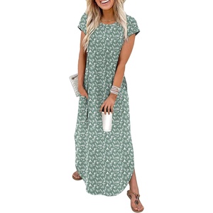 image:imageWIHOLL Summer Dresses Cap Sleeve Crewneck Maxi Long Casual Dress with Pockets Beach Vacation Sundresses 2026 TrendyFloral Green White Flowers