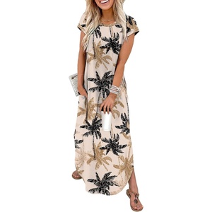 image:imageWIHOLL Summer Dresses Cap Sleeve Crewneck Maxi Long Casual Dress with Pockets Beach Vacation Sundresses 2026 TrendyFloral Hawaii Coconut Trees