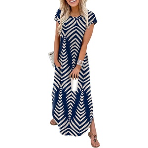 image:imageWIHOLL Summer Dresses Cap Sleeve Crewneck Maxi Long Casual Dress with Pockets Beach Vacation Sundresses 2026 TrendyFloral Navy Blue  White Striped