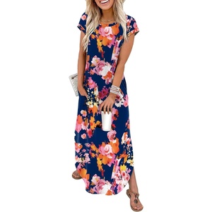 image:imageWIHOLL Summer Dresses Cap Sleeve Crewneck Maxi Long Casual Dress with Pockets Beach Vacation Sundresses 2026 TrendyFloral Navy Blue Red Flowers