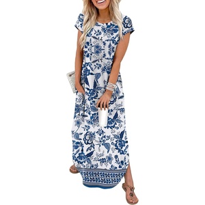 image:imageWIHOLL Summer Dresses Cap Sleeve Crewneck Maxi Long Casual Dress with Pockets Beach Vacation Sundresses 2026 TrendyFloral Porcelain Blue