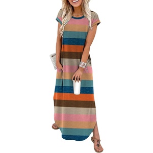 image:imageWIHOLL Summer Dresses Cap Sleeve Crewneck Maxi Long Casual Dress with Pockets Beach Vacation Sundresses 2026 TrendyFloral Rainbow Striped