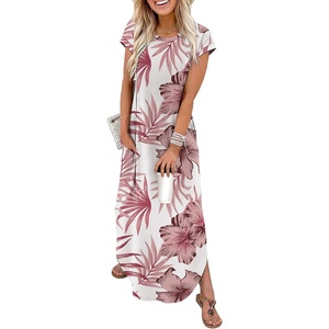 image:imageWIHOLL Summer Dresses Cap Sleeve Crewneck Maxi Long Casual Dress with Pockets Beach Vacation Sundresses 2026 TrendyFloral Rose Red Leaf