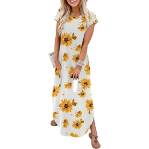 image:imageWIHOLL Summer Dresses Cap Sleeve Crewneck Maxi Long Casual Dress with Pockets Beach Vacation Sundresses 2026 TrendyFloral Yellow Flowers