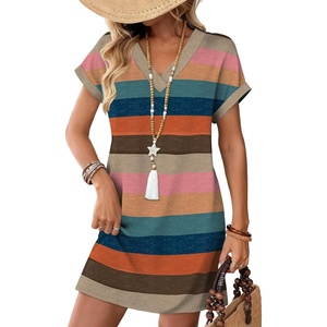 image:imageWIHOLL Summer Dresses for Women Casual Tshirt Dress Midi Dresses Fashion Beach Vacation Clothes1colorful Stripe