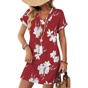 image:imageWIHOLL Summer Dresses for Women Casual Tshirt Dress Midi Dresses Fashion Beach Vacation Clothes3red Lily Print