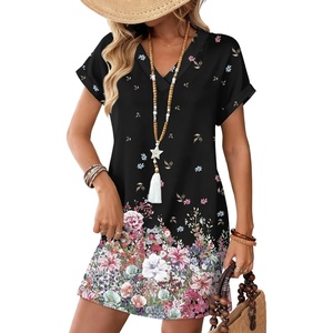 image:imageWIHOLL Summer Dresses for Women Casual Tshirt Dress Midi Dresses Fashion Beach Vacation ClothesBlack Ditsy Floral
