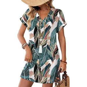 image:imageWIHOLL Summer Dresses for Women Casual Tshirt Dress Midi Dresses Fashion Beach Vacation ClothesFloral Palm Leaf