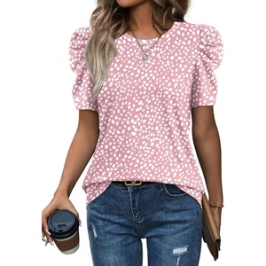 image:imageWIHOLL Summer Tops for Women Puff Sleeve Crewneck T Shirts Dressy Casual Blouses Spring Outfits Fashion ClothesPink Dot