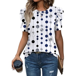 image:imageWIHOLL Summer Tops for Women Puff Sleeve Crewneck T Shirts Dressy Casual Blouses Spring Outfits Fashion ClothesWhite Polka Dots