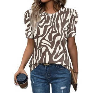 image:imageWIHOLL Summer Tops for Women Puff Sleeve Crewneck T Shirts Dressy Casual Blouses Spring Outfits Fashion ClothesZebrastriped
