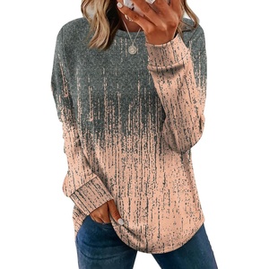 image:imageWIHOLL Sweatshirt for Women Crewneck Long Sleeve Shirts Curved Hem Lightweight Sweaters Fall Clothes 2025Pattern Brown