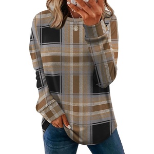 image:imageWIHOLL Sweatshirt for Women Crewneck Long Sleeve Shirts Curved Hem Lightweight Sweaters Fall Clothes 2025Plaid Coffee