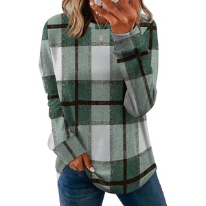 image:imageWIHOLL Sweatshirt for Women Crewneck Long Sleeve Shirts Curved Hem Lightweight Sweaters Fall Clothes 2025Plaid Green