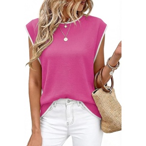 image:imageWIHOLL Tank Tops for Women Summer Lightweight Sweater Fashion Clothing Crew Neck T Shirts Cap Sleeve Business Casual OutfitPink