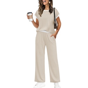 image:imageWIHOLL Two Piece Sets for Women Summer Spring Outfits Travel Cruise Resort Wear 2026 Beach Vacation Palazzo Pants SetBeige