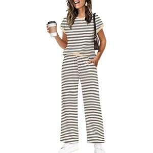 image:imageWIHOLL Two Piece Sets for Women Summer Spring Outfits Travel Cruise Resort Wear 2026 Beach Vacation Palazzo Pants SetBeige Black