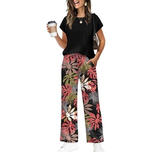 image:imageWIHOLL Two Piece Sets for Women Summer Spring Outfits Travel Cruise Resort Wear 2026 Beach Vacation Palazzo Pants SetBlack Pink