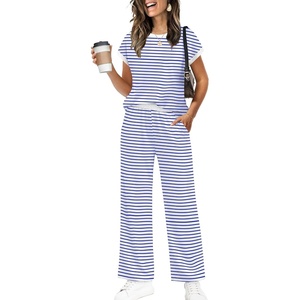 image:imageWIHOLL Two Piece Sets for Women Summer Spring Outfits Travel Cruise Resort Wear 2026 Beach Vacation Palazzo Pants SetBlue White