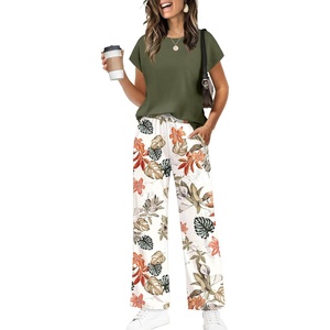image:imageWIHOLL Two Piece Sets for Women Summer Spring Outfits Travel Cruise Resort Wear 2026 Beach Vacation Palazzo Pants SetGreen Beige Orange