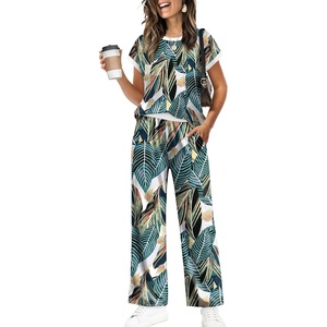 image:imageWIHOLL Two Piece Sets for Women Summer Spring Outfits Travel Cruise Resort Wear 2026 Beach Vacation Palazzo Pants SetGreen Bule White