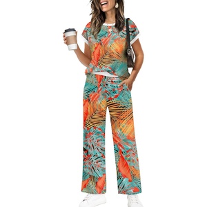 image:imageWIHOLL Two Piece Sets for Women Summer Spring Outfits Travel Cruise Resort Wear 2026 Beach Vacation Palazzo Pants SetGreen Orange