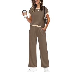 image:imageWIHOLL Two Piece Sets for Women Summer Spring Outfits Travel Cruise Resort Wear 2026 Beach Vacation Palazzo Pants SetKhaki