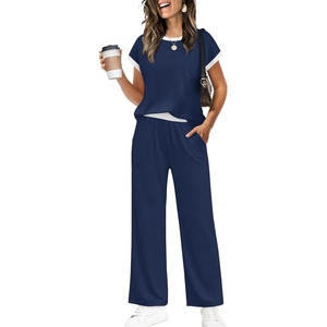 image:imageWIHOLL Two Piece Sets for Women Summer Spring Outfits Travel Cruise Resort Wear 2026 Beach Vacation Palazzo Pants SetNavy Blue