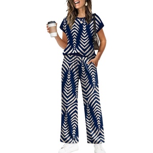 image:imageWIHOLL Two Piece Sets for Women Summer Spring Outfits Travel Cruise Resort Wear 2026 Beach Vacation Palazzo Pants SetNavy Blue Beige