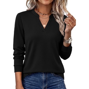image:imageWIHOLL V Neck Business Casual Tops Fall Blouses Trendy Long Sleeve ShirtsBlack