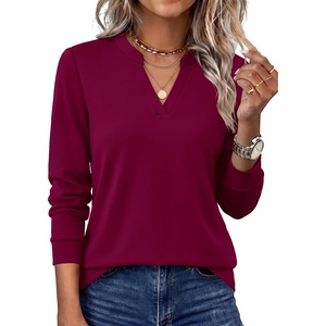 image:imageWIHOLL V Neck Business Casual Tops Fall Blouses Trendy Long Sleeve ShirtsPurple Red