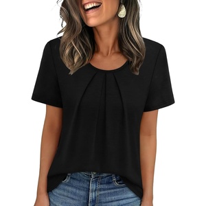 image:imageWIHOLL Women T Shirts Pleated Short Sleeve Tops Business Casual BlousesBalck