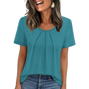 image:imageWIHOLL Women T Shirts Pleated Short Sleeve Tops Business Casual BlousesBlue
