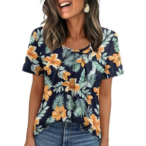 image:imageWIHOLL Women T Shirts Pleated Short Sleeve Tops Business Casual BlousesFloral Print 03