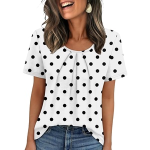 image:imageWIHOLL Women T Shirts Pleated Short Sleeve Tops Business Casual BlousesPolka Dot