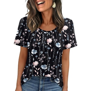 image:imageWIHOLL Women T Shirts Pleated Short Sleeve Tops Business Casual BlousesPrint 04