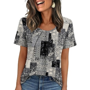 image:imageWIHOLL Women T Shirts Pleated Short Sleeve Tops Business Casual BlousesPrint 09