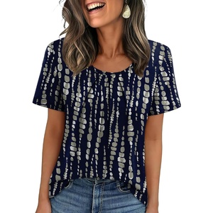 image:imageWIHOLL Women T Shirts Pleated Short Sleeve Tops Business Casual BlousesPrint 10