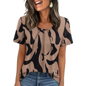 image:imageWIHOLL Women T Shirts Pleated Short Sleeve Tops Business Casual BlousesPrint 11