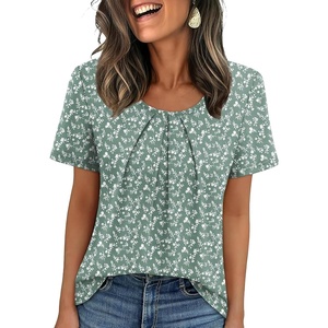 image:imageWIHOLL Women T Shirts Pleated Short Sleeve Tops Business Casual BlousesPrint 13