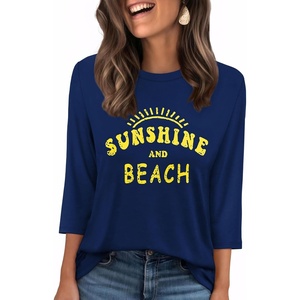 image:imageWIHOLL Womens 34 Length Sleeve Tops Crewneck Graphic Tees Casual Tunic Tops to Wear with Leggings Fashion Clothing Outfits1letter Print