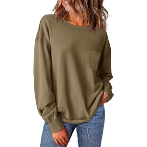 image:imageWIHOLL Womens Long Sleeve Shirts Fall Tops Casual Crewneck Loose with Pocket Trendy ClothesBrown Coffee