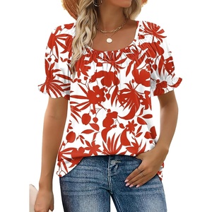 image:imageWIHOLL Womens Short Sleeve Square Neck Summer Tops Dressy Casual Blouses Trendy Clothes 2026B  Floral Print