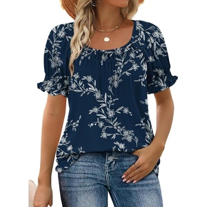 image:imageWIHOLL Womens Short Sleeve Square Neck Summer Tops Dressy Casual Blouses Trendy Clothes 2026B  Navy Floral