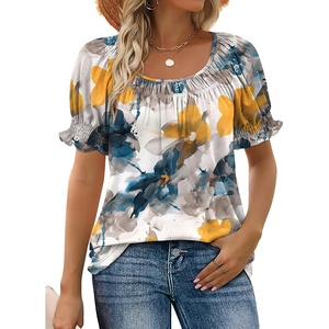 image:imageWIHOLL Womens Short Sleeve Square Neck Summer Tops Dressy Casual Blouses Trendy Clothes 2026B  Print a