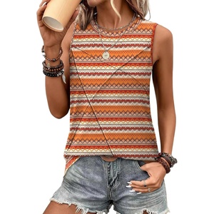 image:imageWIHOLL Womens Sleeveless Summer Crewneck Loose Fit Tank TopsGraphic Lines Orange