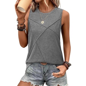image:imageWIHOLL Womens Sleeveless Summer Crewneck Loose Fit Tank TopsGrey